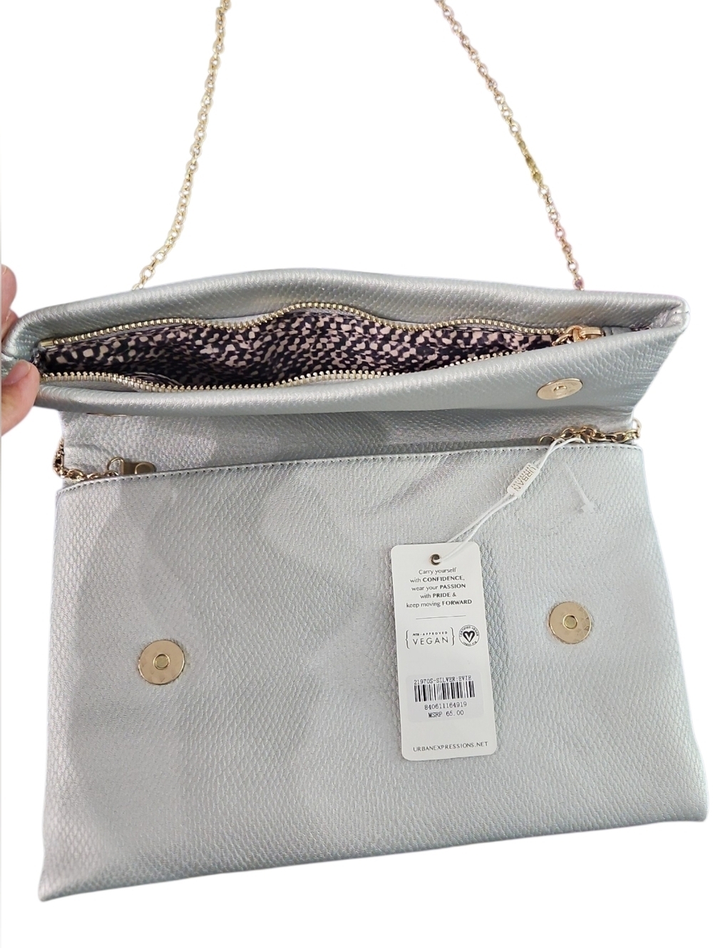 Urban Expressions Women's Fold-Over Chain Crossbody Bag — Silver - Picture 6 of 9